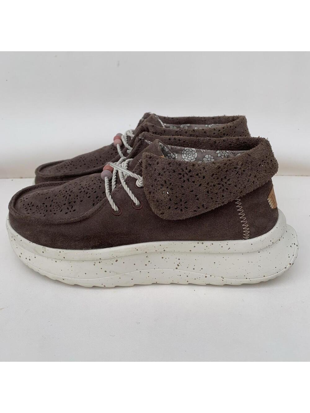 Hey Dude Wendy Peak Fold Genuine Suede Boots Tan Women's US 9 Chunky Platform
